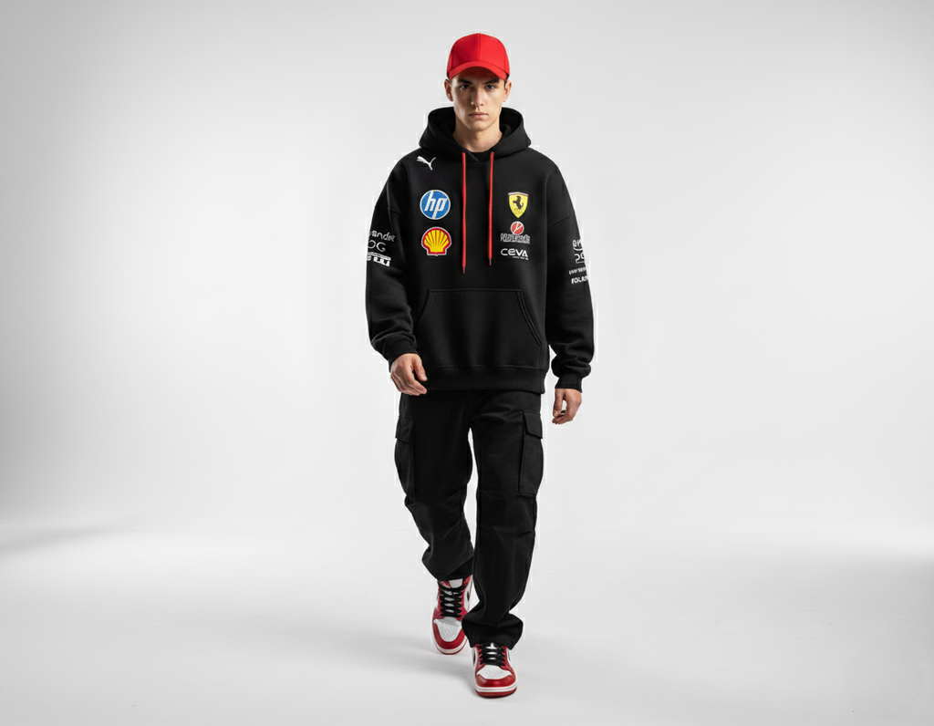 Hoodie Oversize inspirado en Ferrari Temporada 2025 Black Edition